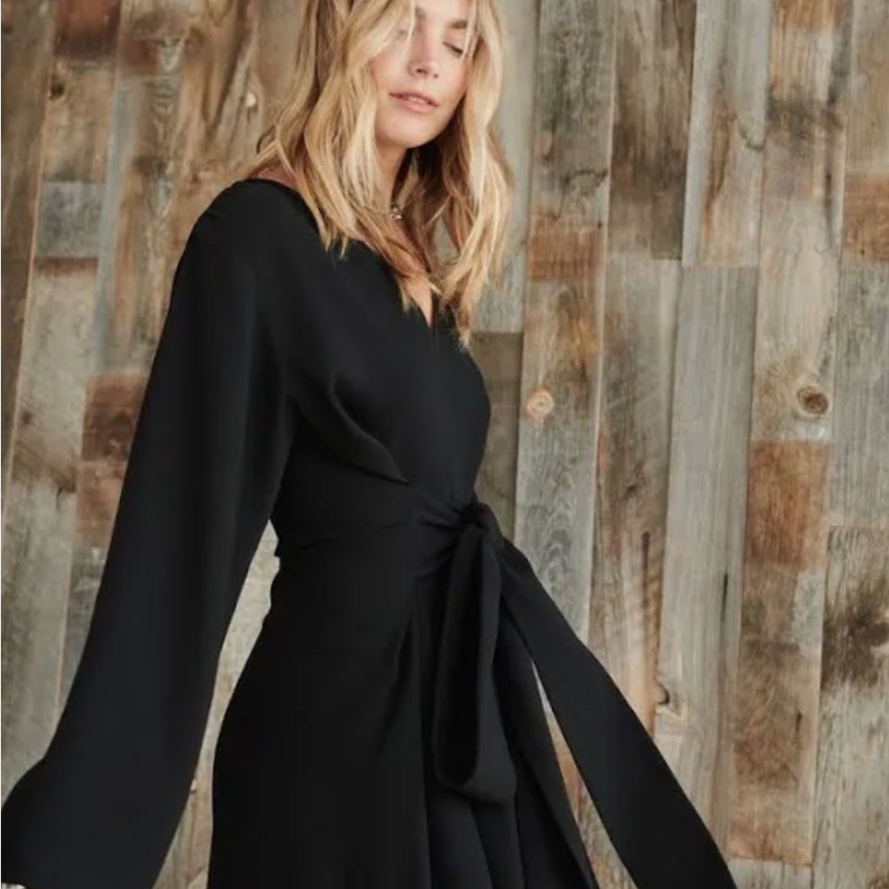 Jenni Kayne Kate Dress Back V Neck Long Sleeve Maxi Dress Black Size XXS ⭐️
